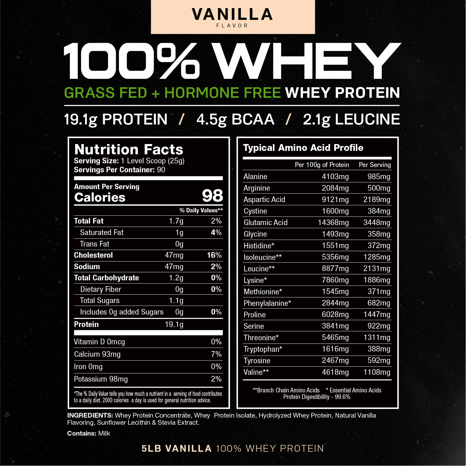 100% Whey + Creatine Bundle: (1) 100% Whey Protein (Vanilla, 5lb) + (1) Creatine Powder (Unflavored, 300g)