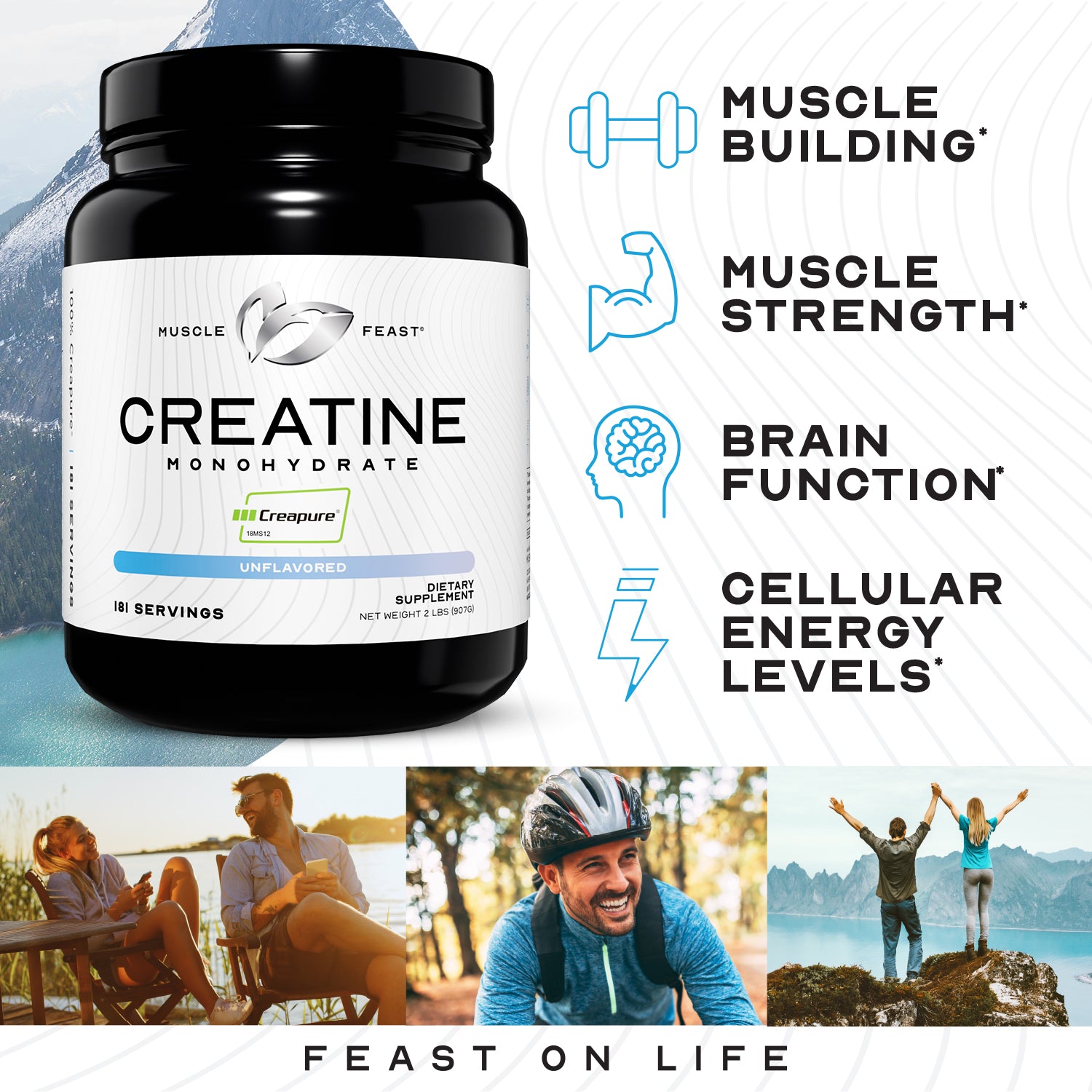 Creapure Creatine Monohydrate Powder, Vegan Keto Gluten-Free