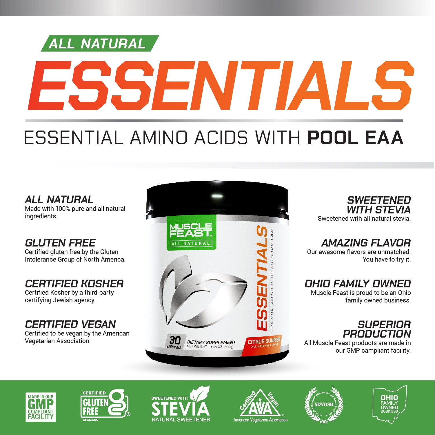 Vegan Essential Amino Acid Powder Post Workout Recovery and Intra-Training Drink, 300g