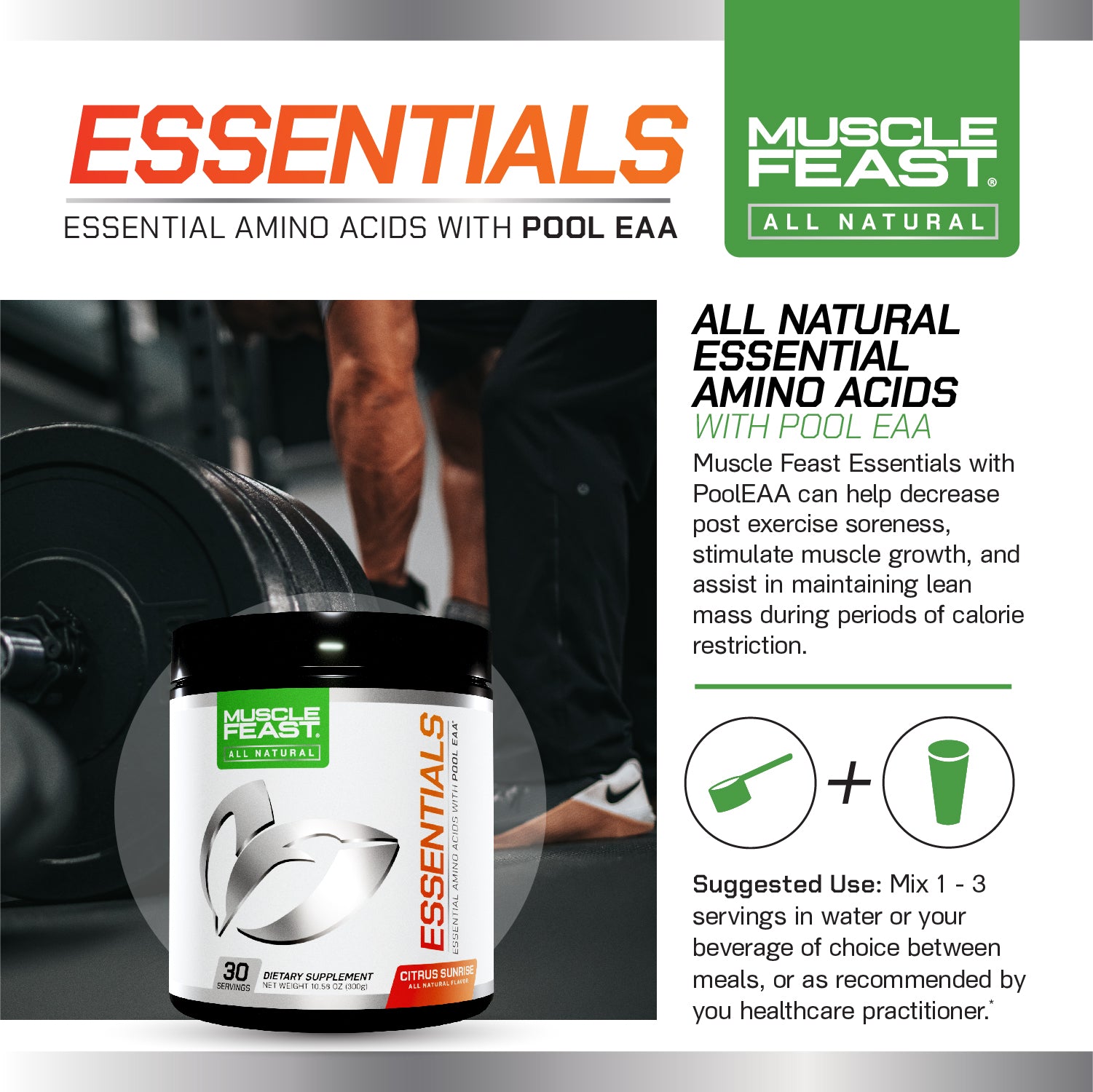 Vegan Essential Amino Acid Powder Post Workout Recovery and Intra-Training Drink, 300g