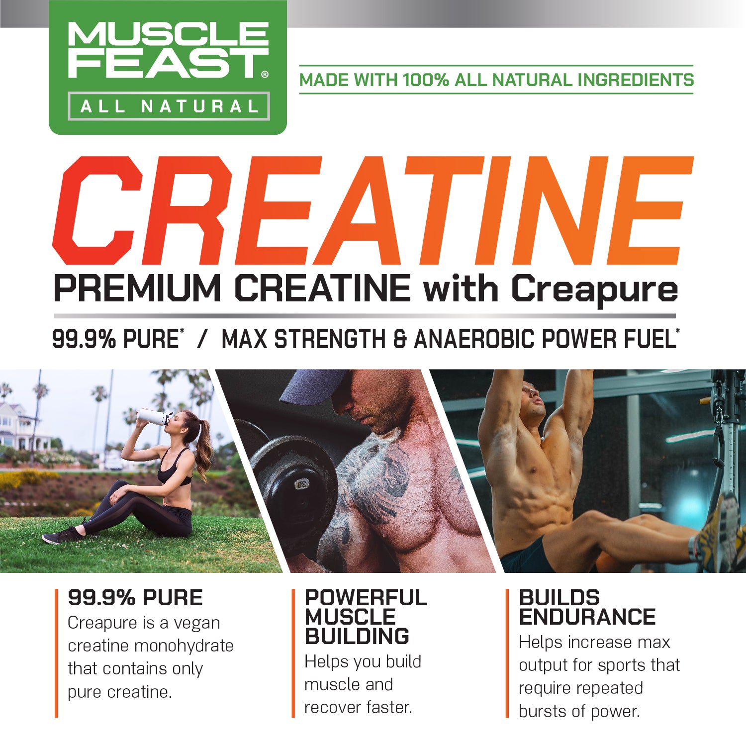 Creapure Creatine Monohydrate Powder, Vegan Keto Gluten-Free