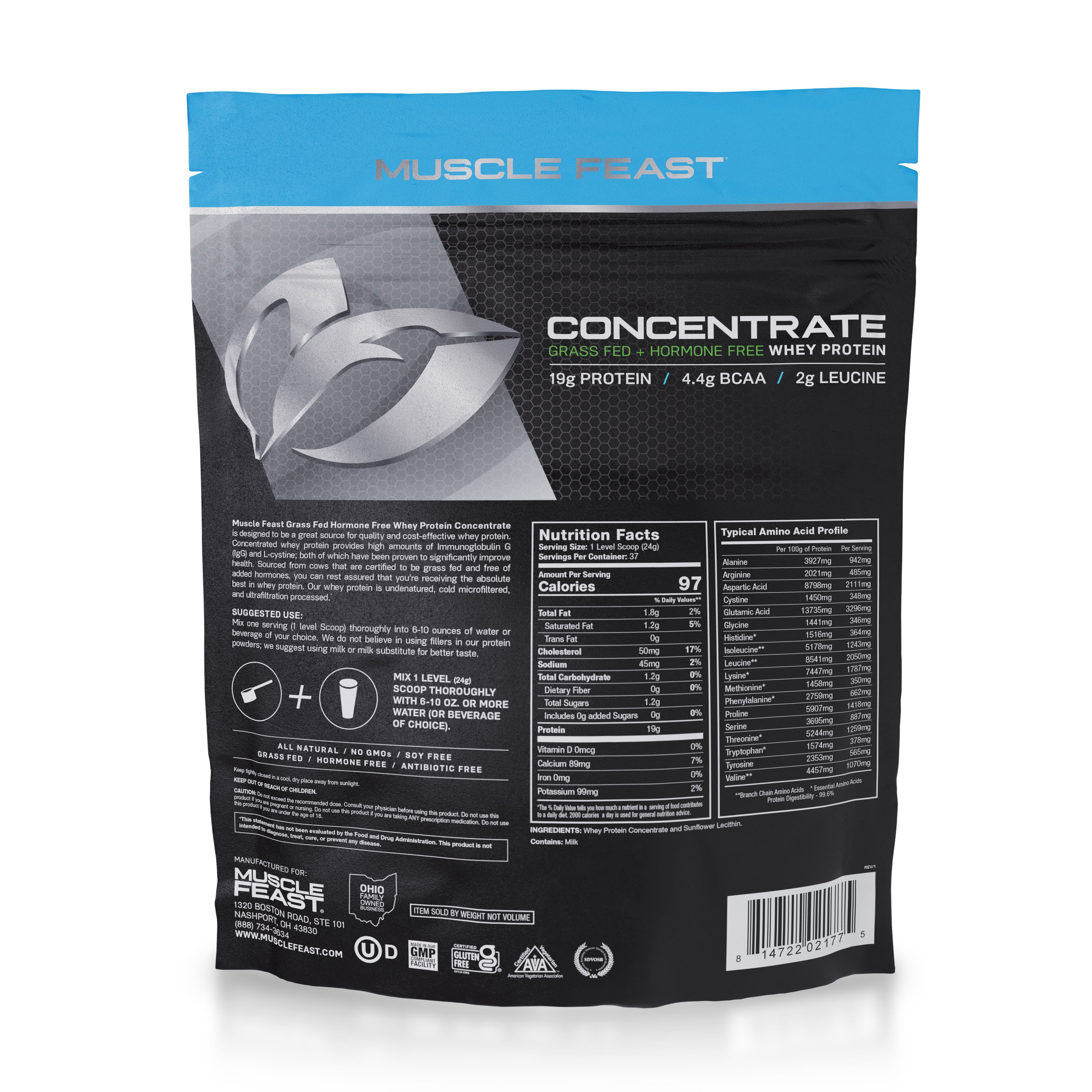 Whey Concentrate, Pasture Raised, Grass Fed, rBST/rBGH and soy free