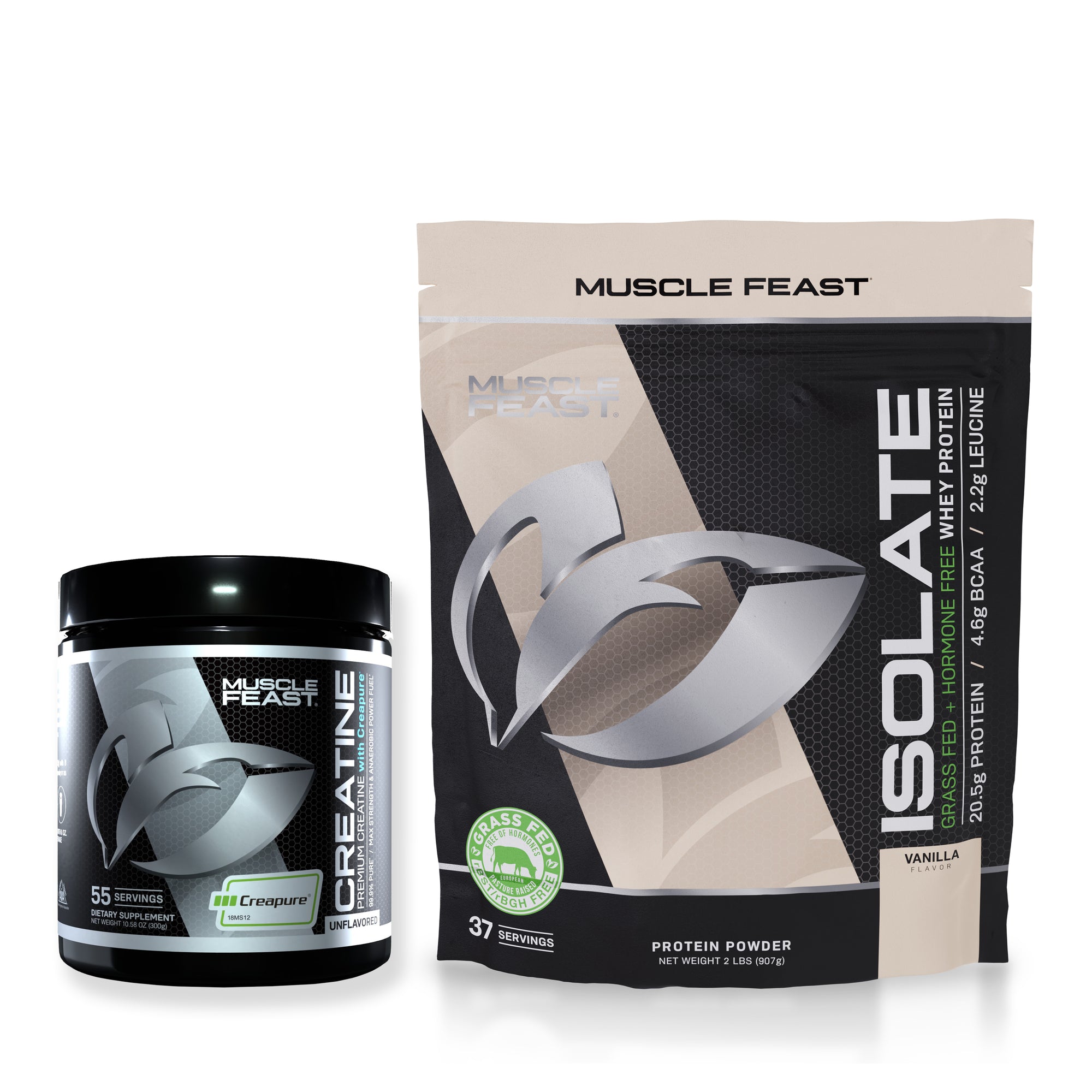 Isolate + Creatine Bundle: 1 Whey Protein Isolate (Vanilla, 2lb) + 1 Creatine Powder (Unflavored, 300g) | Premium Supplements, Vegetarian, Gluten Free