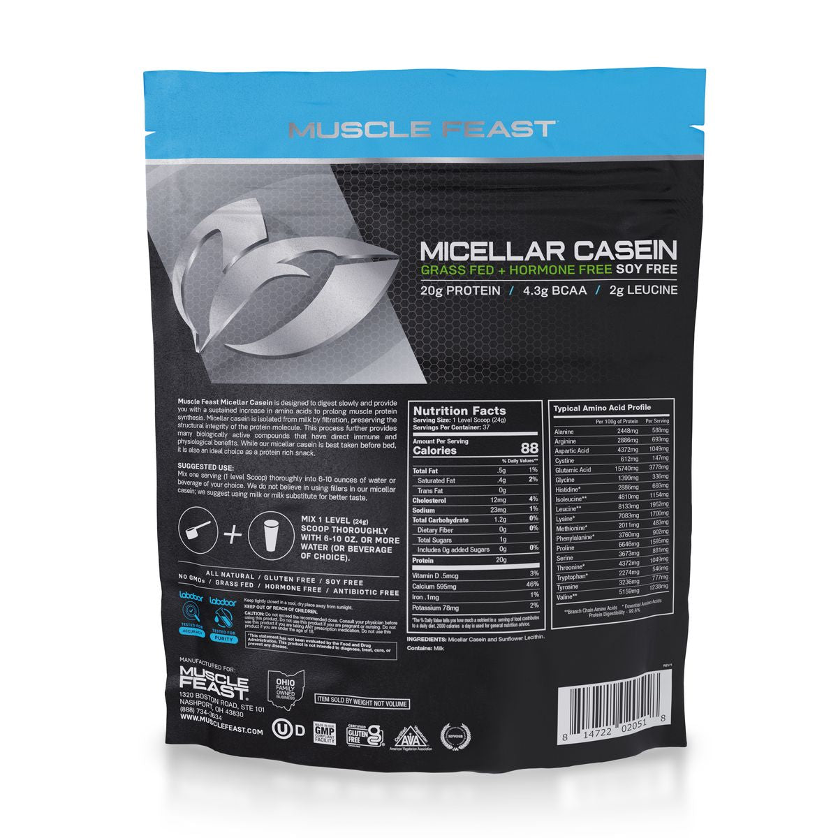 Micellar Casein Protein, All Natural Pasture Raised Hormone Free Soy Free