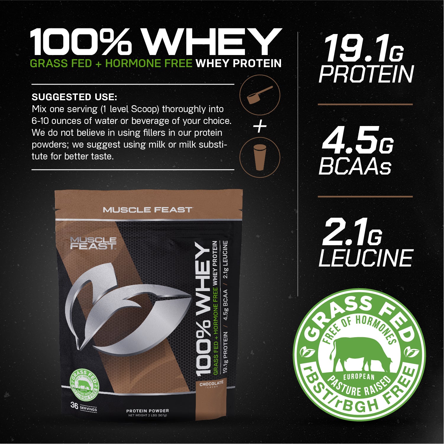 100% Whey, Pasture Raised, Grass Fed, rBST/rBGH and soy Free