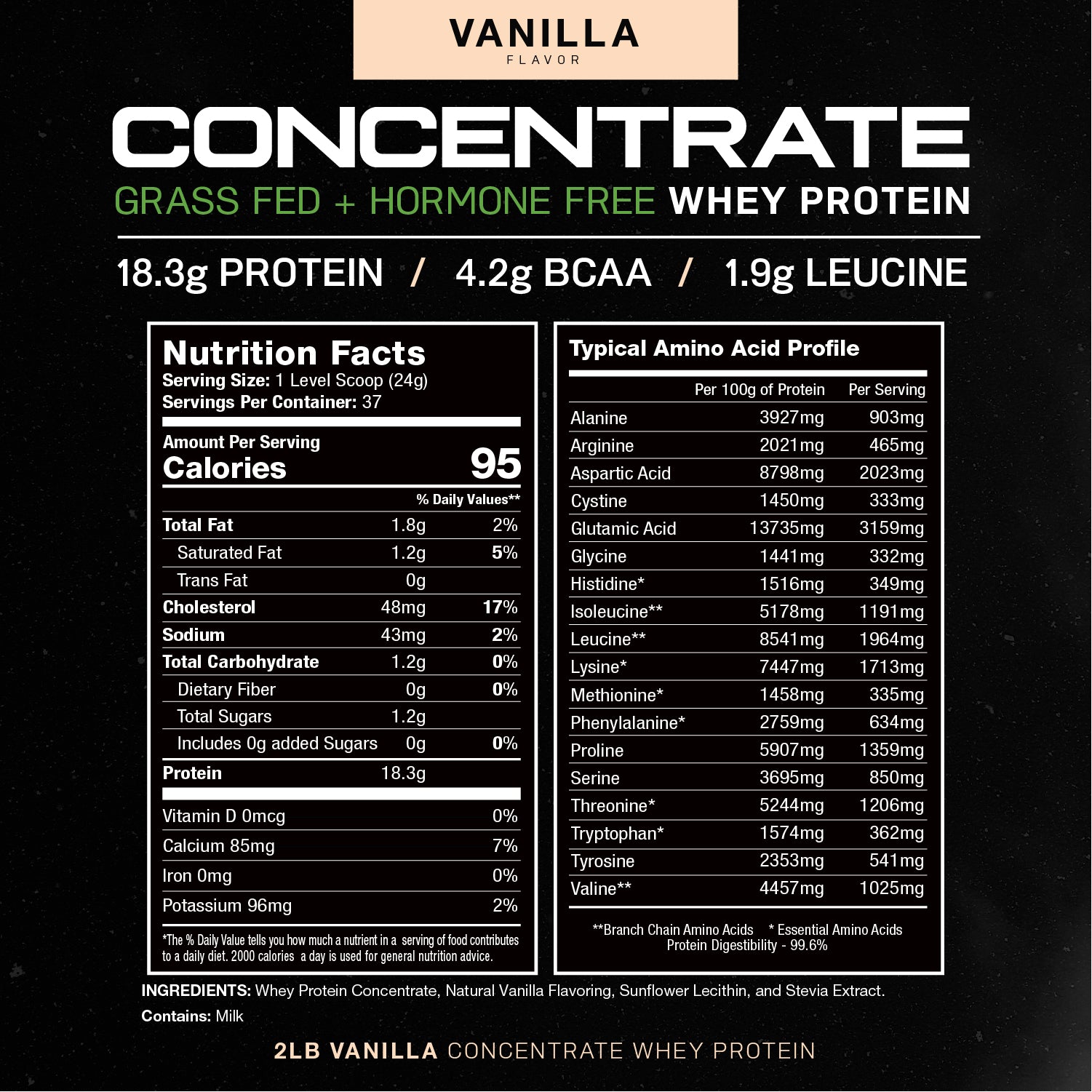 Whey Concentrate, Pasture Raised, Grass Fed, rBST/rBGH and soy free