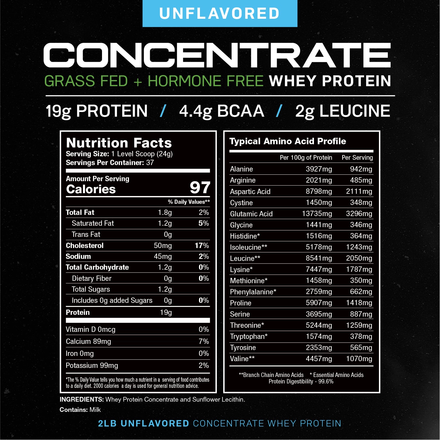 Whey Concentrate, Pasture Raised, Grass Fed, rBST/rBGH and soy free