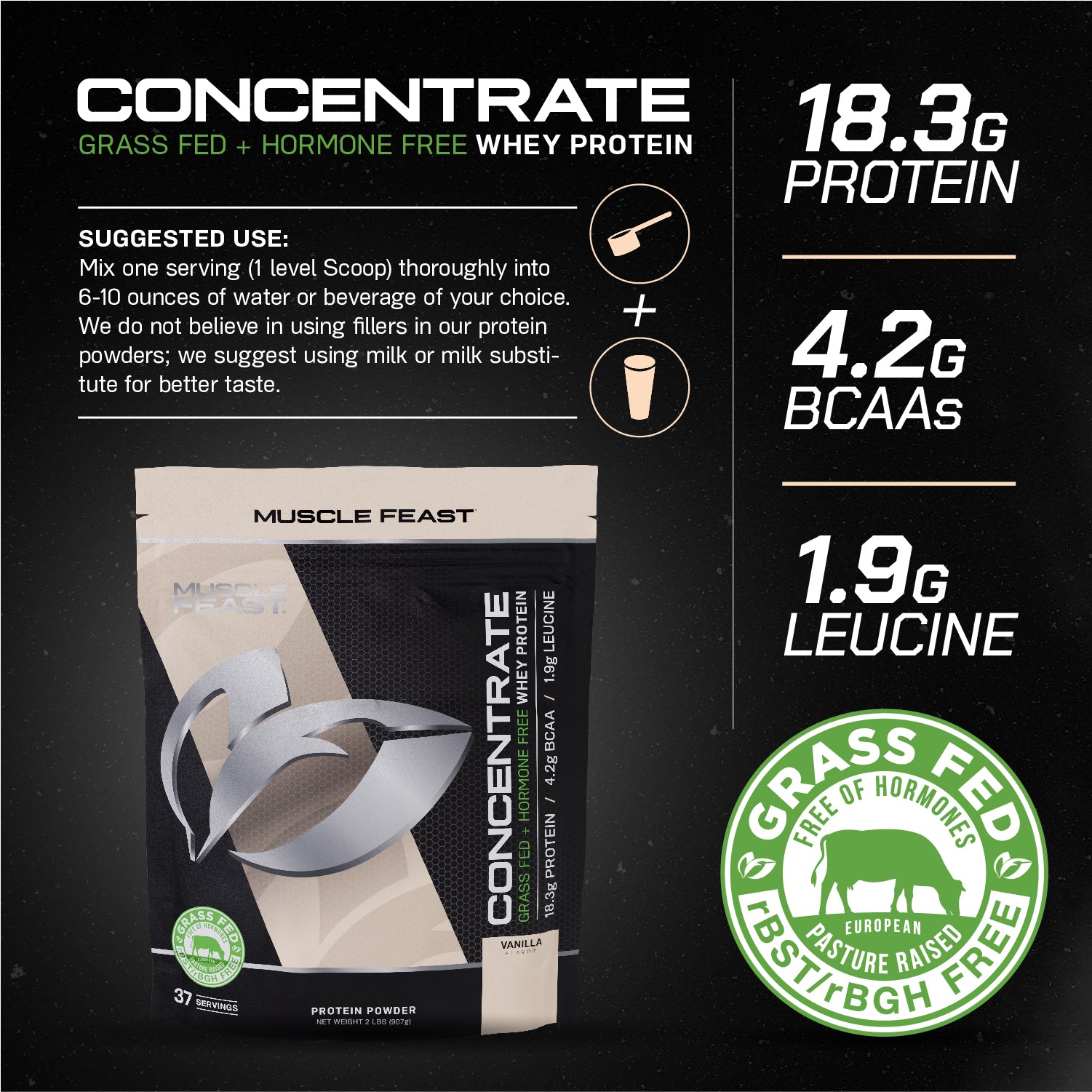 Whey Concentrate, Pasture Raised, Grass Fed, rBST/rBGH and soy free