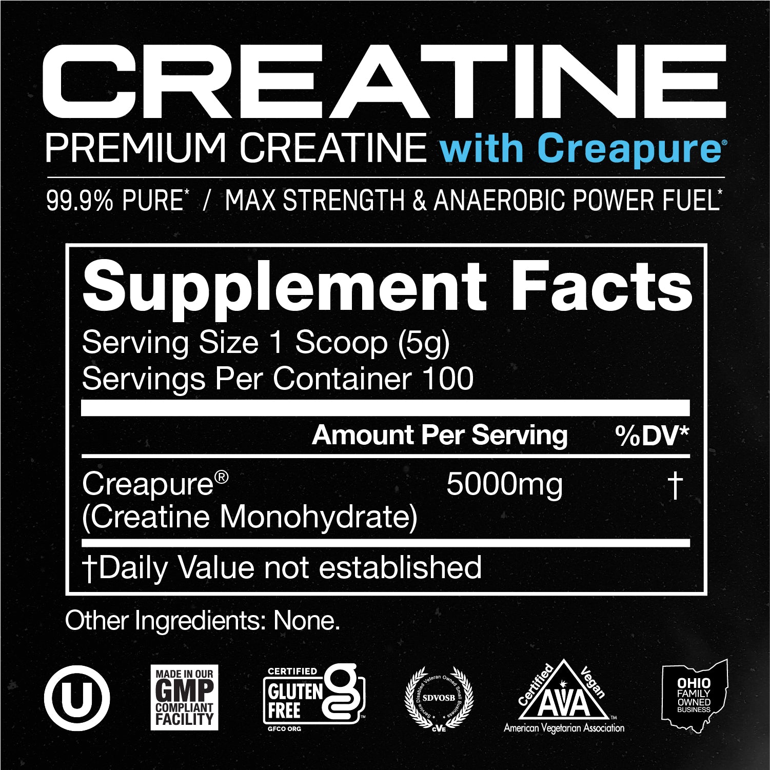 Creapure Creatine Monohydrate Powder, Vegan Keto Gluten-Free