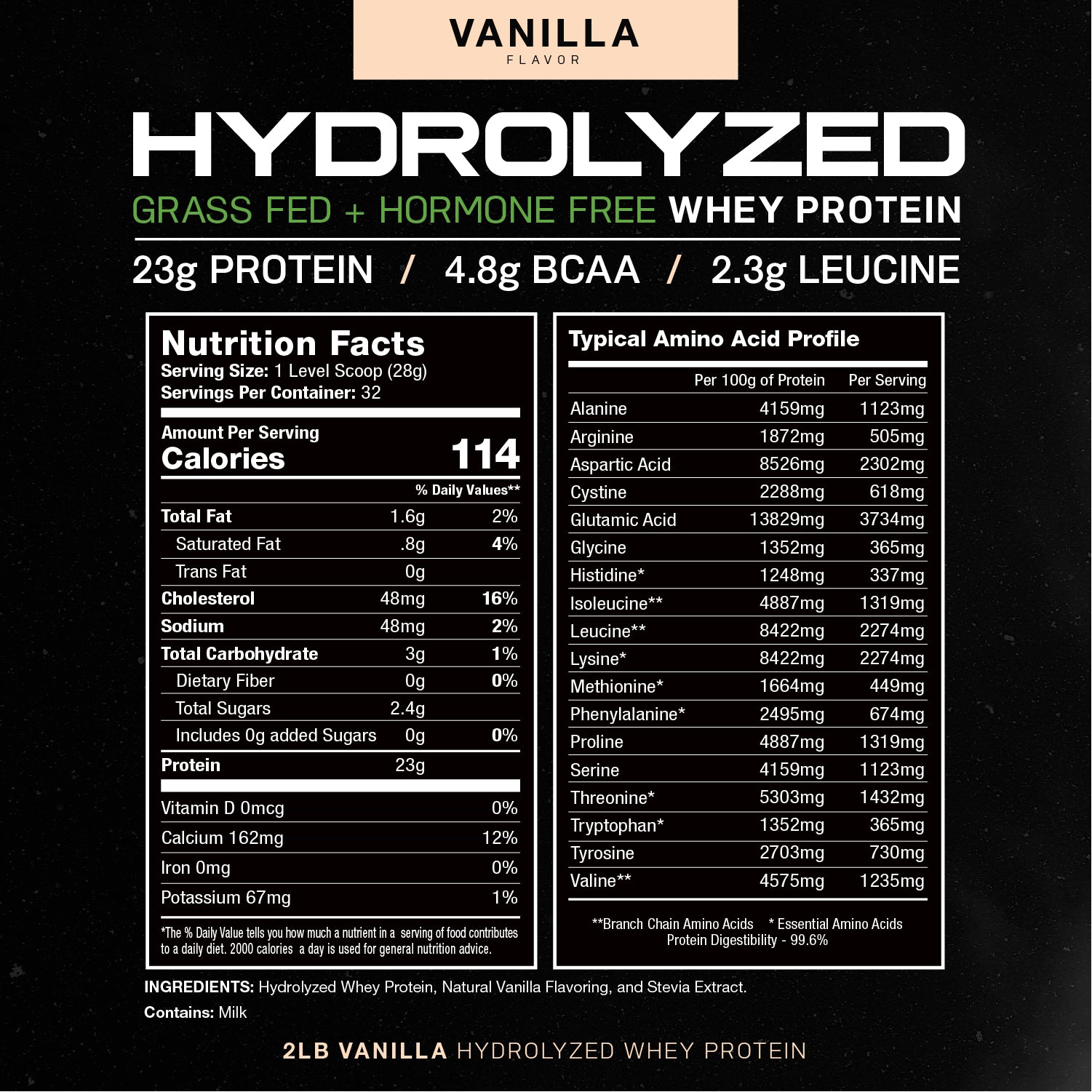 Grass-Fed Hydrolyzed Whey Protein Powder, All Natural Hormone-Free