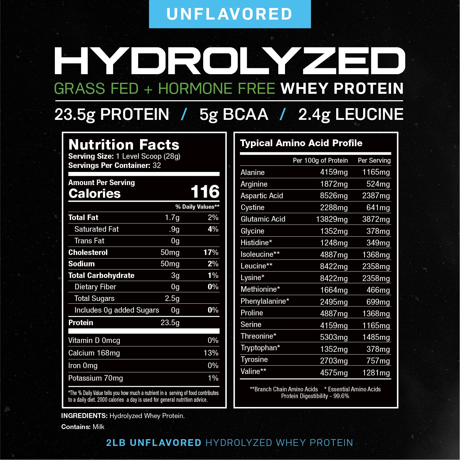 Grass-Fed Hydrolyzed Whey Protein Powder, All Natural Hormone-Free