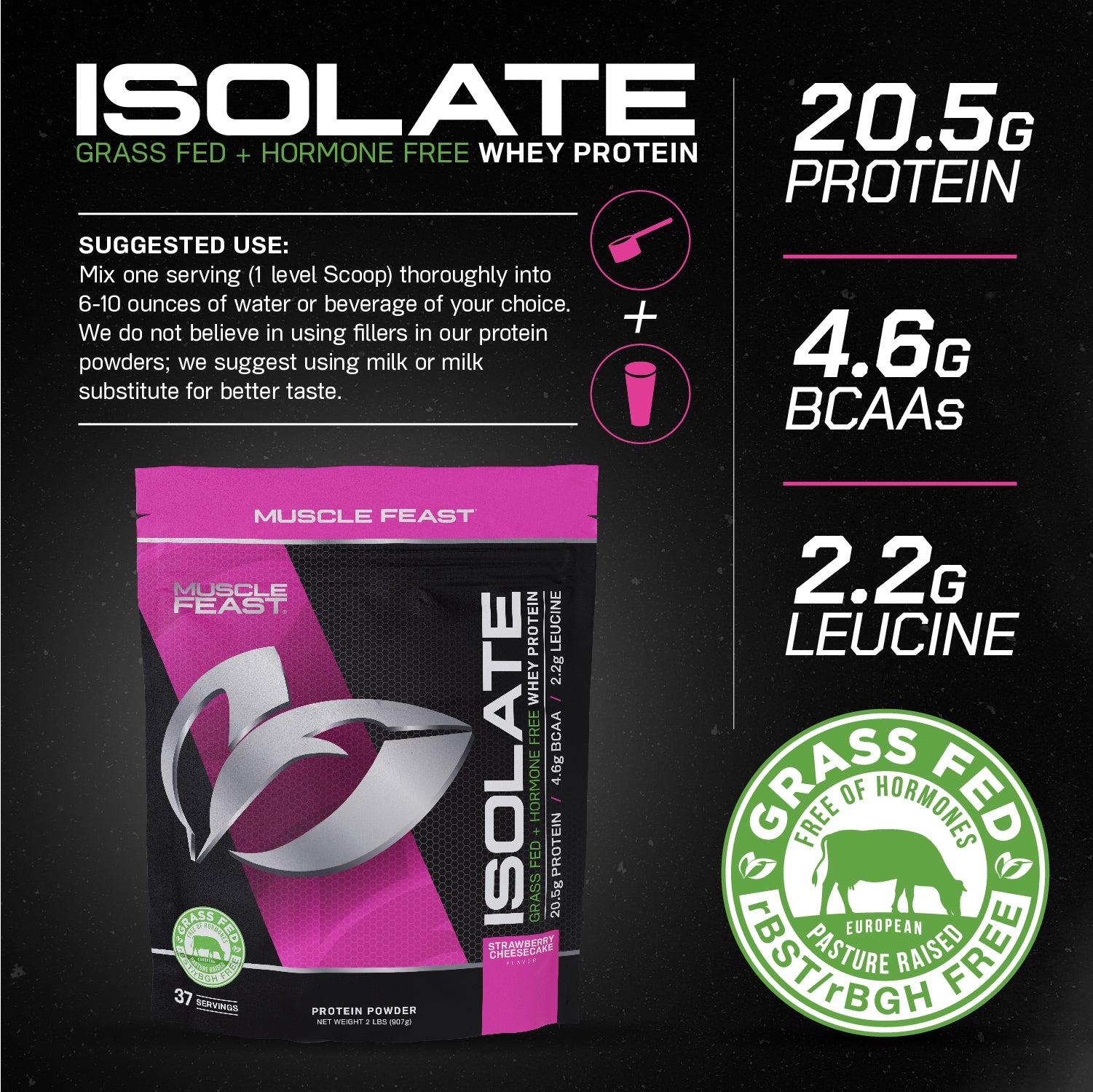 Whey Protein Isolate, Pasture Raised, Grass Fed, rBST/rBGH and soy free