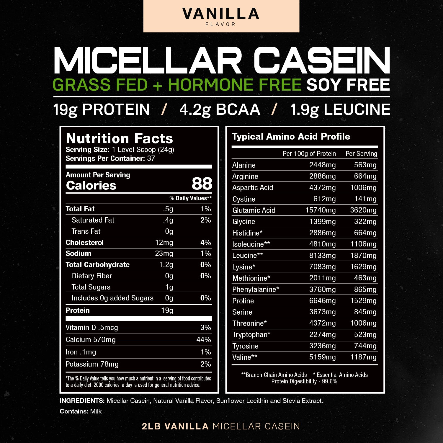 Micellar Casein Protein, All Natural Pasture Raised Hormone Free Soy Free