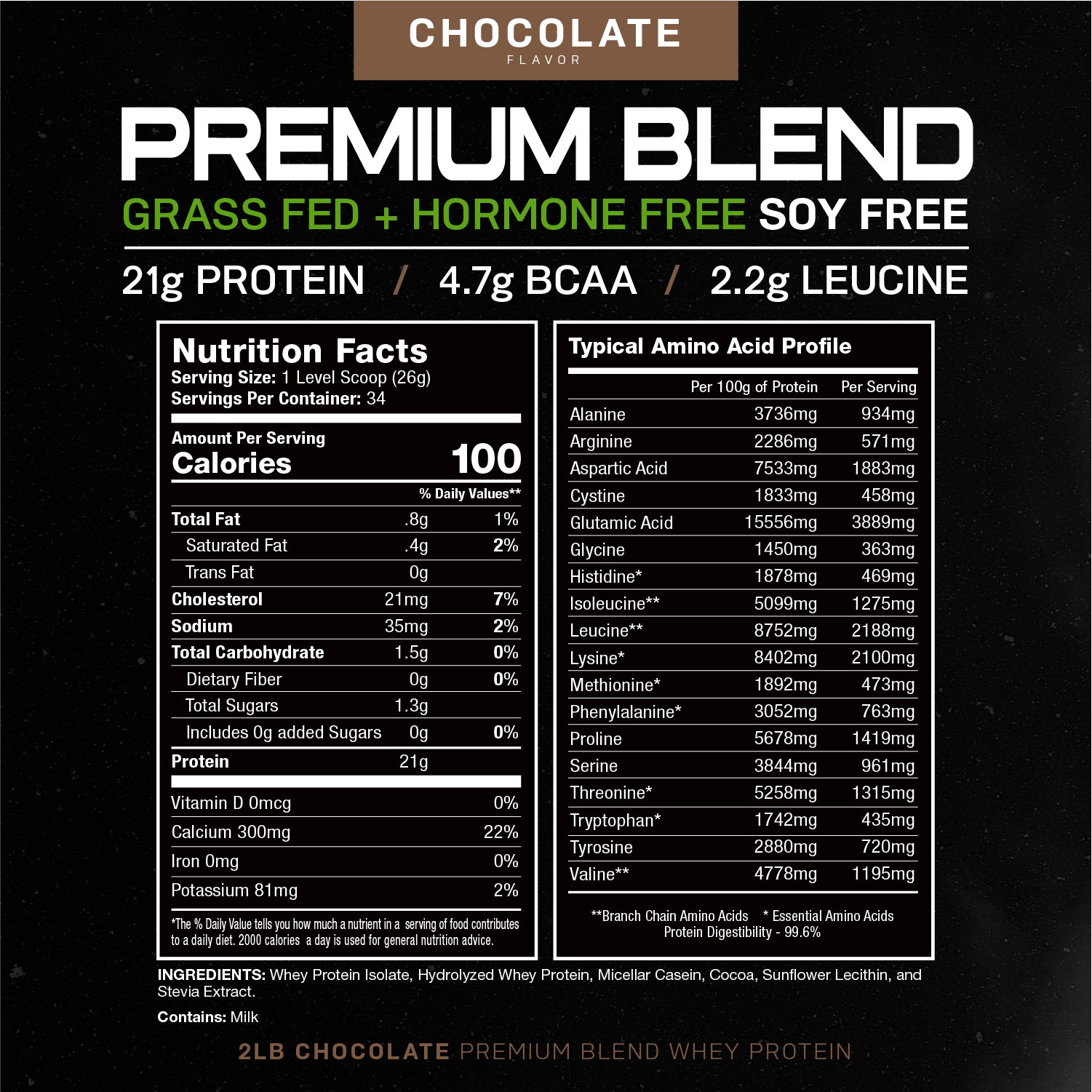 Premium Blend Protein, Pasture Raised, Grass Fed, rBST/rBGH and soy free