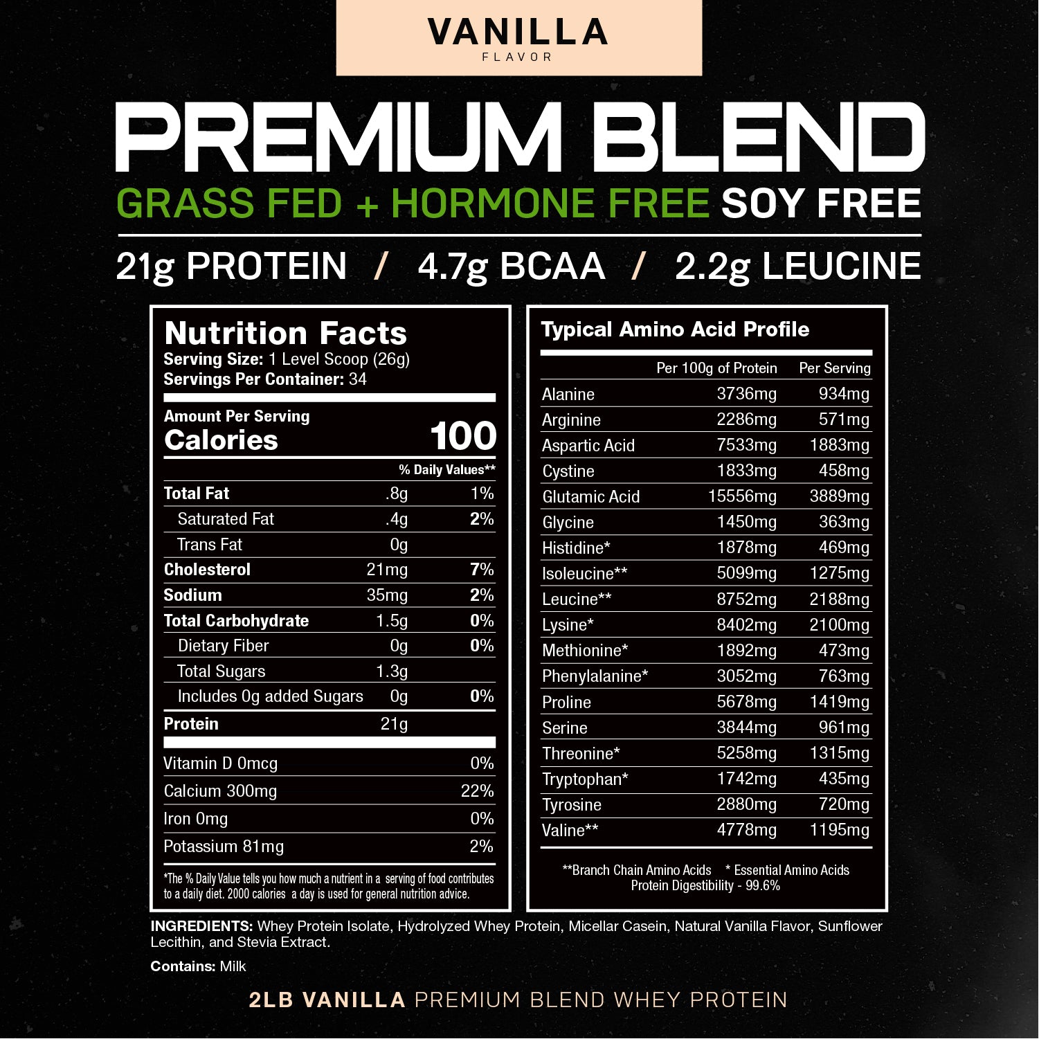 Premium Blend Protein, Pasture Raised, Grass Fed, rBST/rBGH and soy free