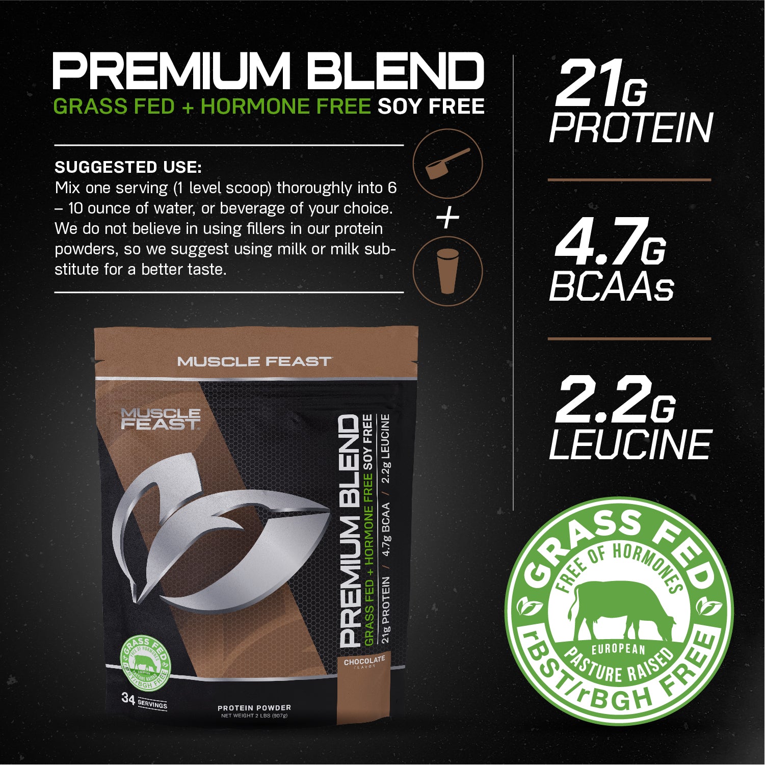 Premium Blend Protein, Pasture Raised, Grass Fed, rBST/rBGH and soy free