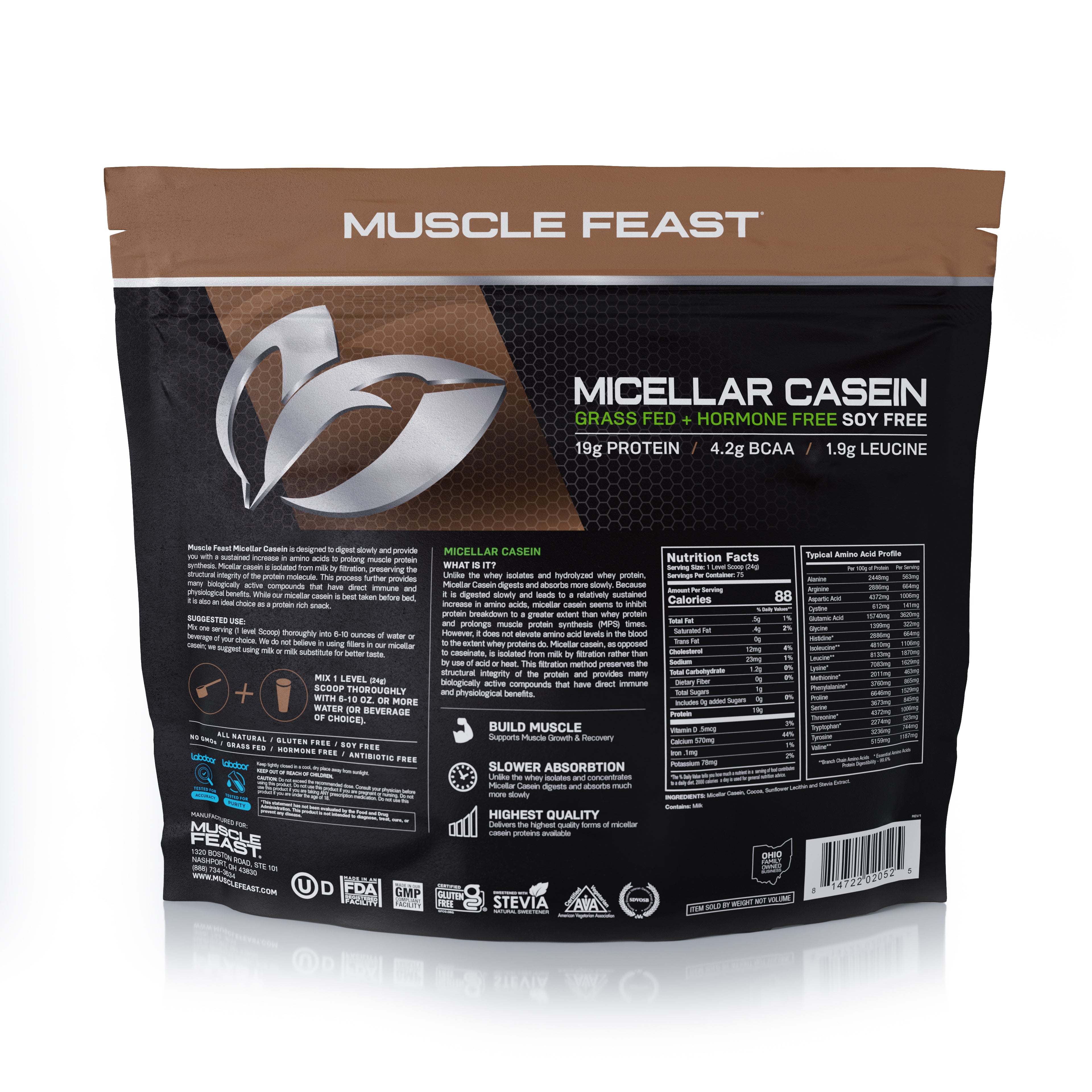 Micellar Casein Protein, All Natural Pasture Raised Hormone Free Soy Free