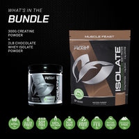 Isolate + Creatine Bundle: 1 Whey Protein Isolate (Chocolate, 2lb) + 1 Creatine Powder (Unflavored, 300g) | Premium Supplements, Vegetarian, Gluten Free