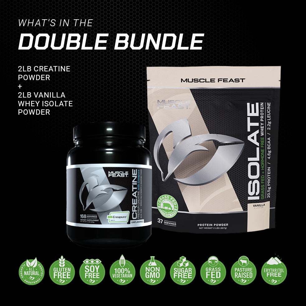 Creatine + Isolate Bundle: 1 Creatine Powder (Unflavored, 2lb) + 1 Whey Protein Isolate (Vanilla, 2lb) | Premium Supplements, Vegetarian, Gluten Free