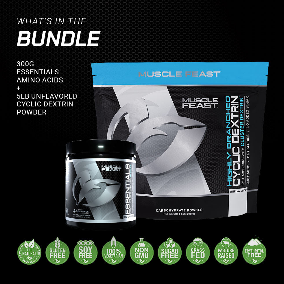 EAAs Unflavored + Cyclic Dextrin Bundle: (1) Essentials Unflavored (Unflavored, 300g) + (1) Cyclic Dextrin (Unflavored, 5lb)