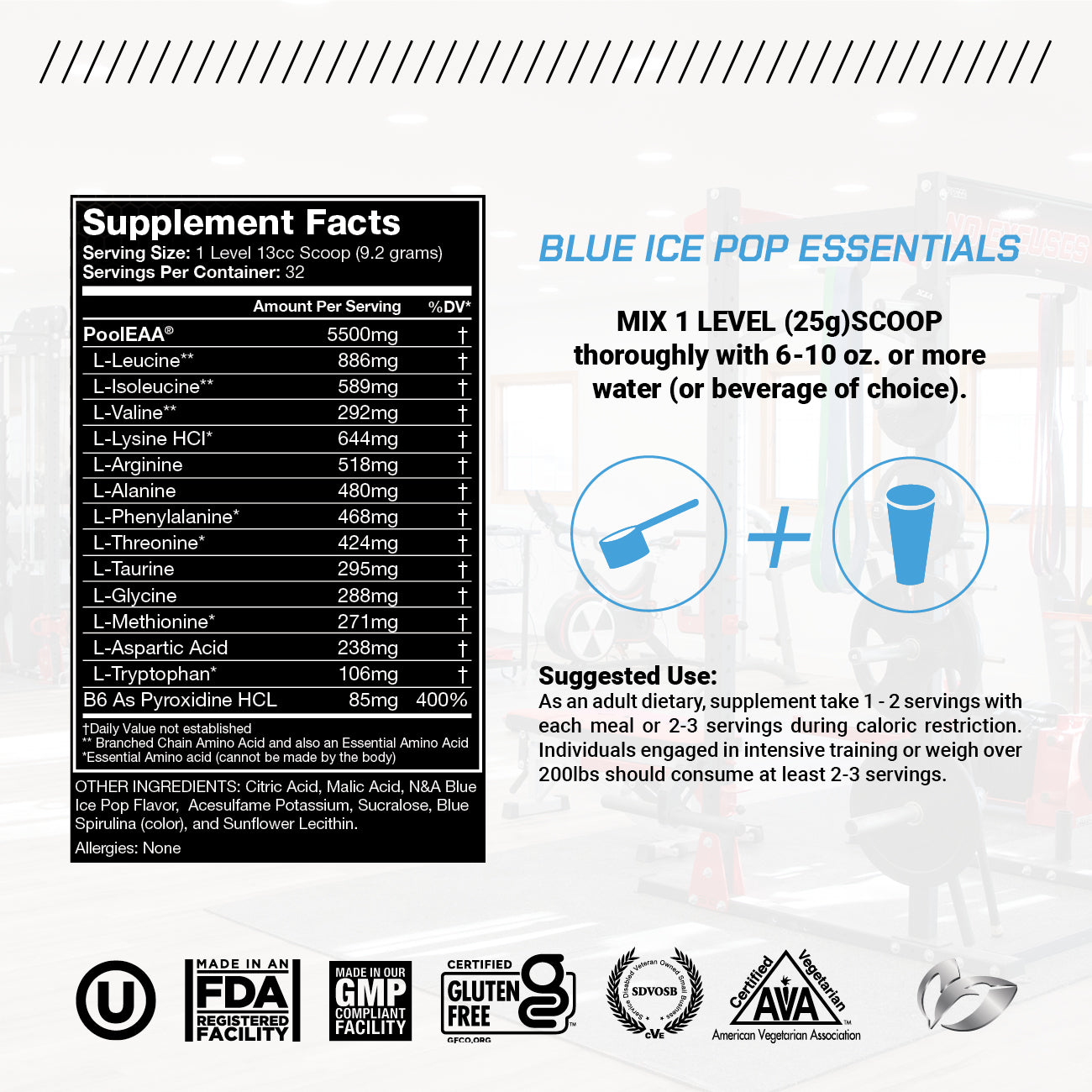 Vegan Essential Amino Acid Powder Post Workout Recovery and Intra-Training Drink, 300g