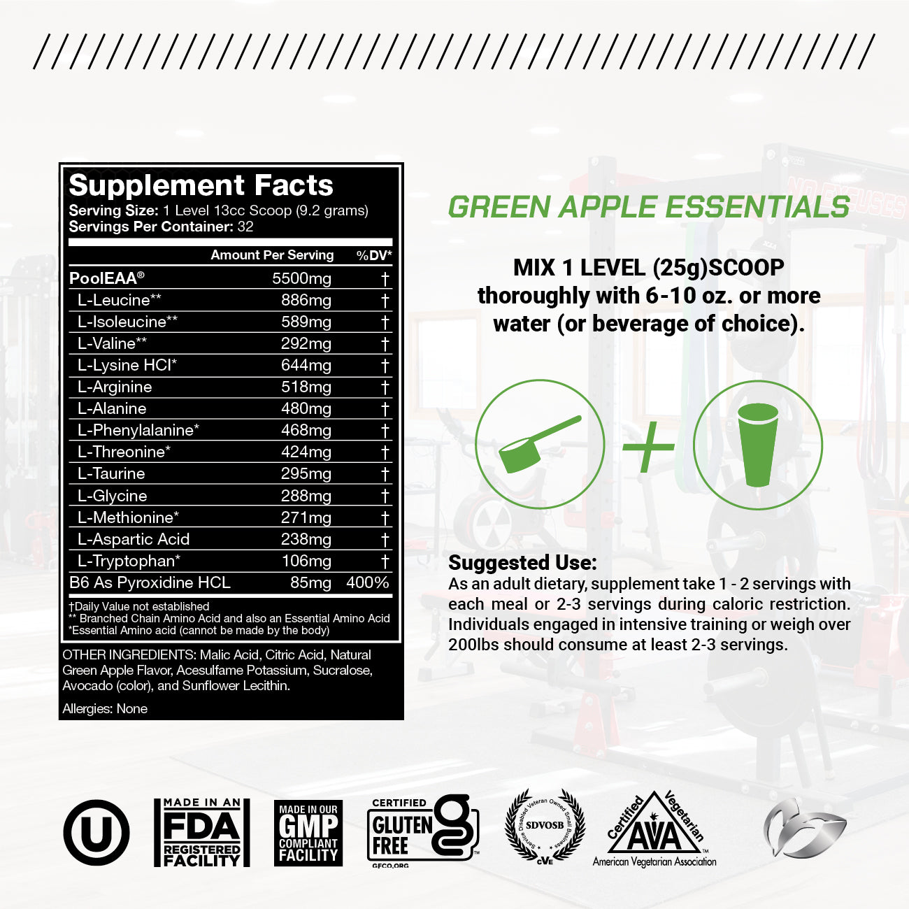 Vegan Essential Amino Acid Powder Post Workout Recovery and Intra-Training Drink, 300g
