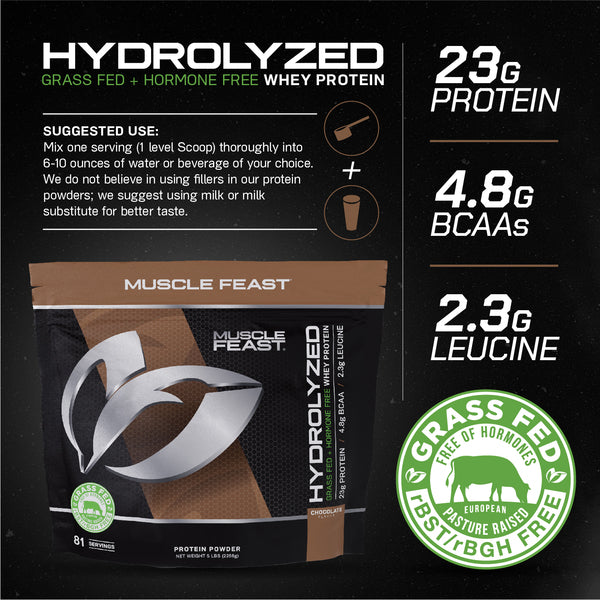 Grass-Fed Hydrolyzed Whey Protein Powder, All Natural Hormone-Free